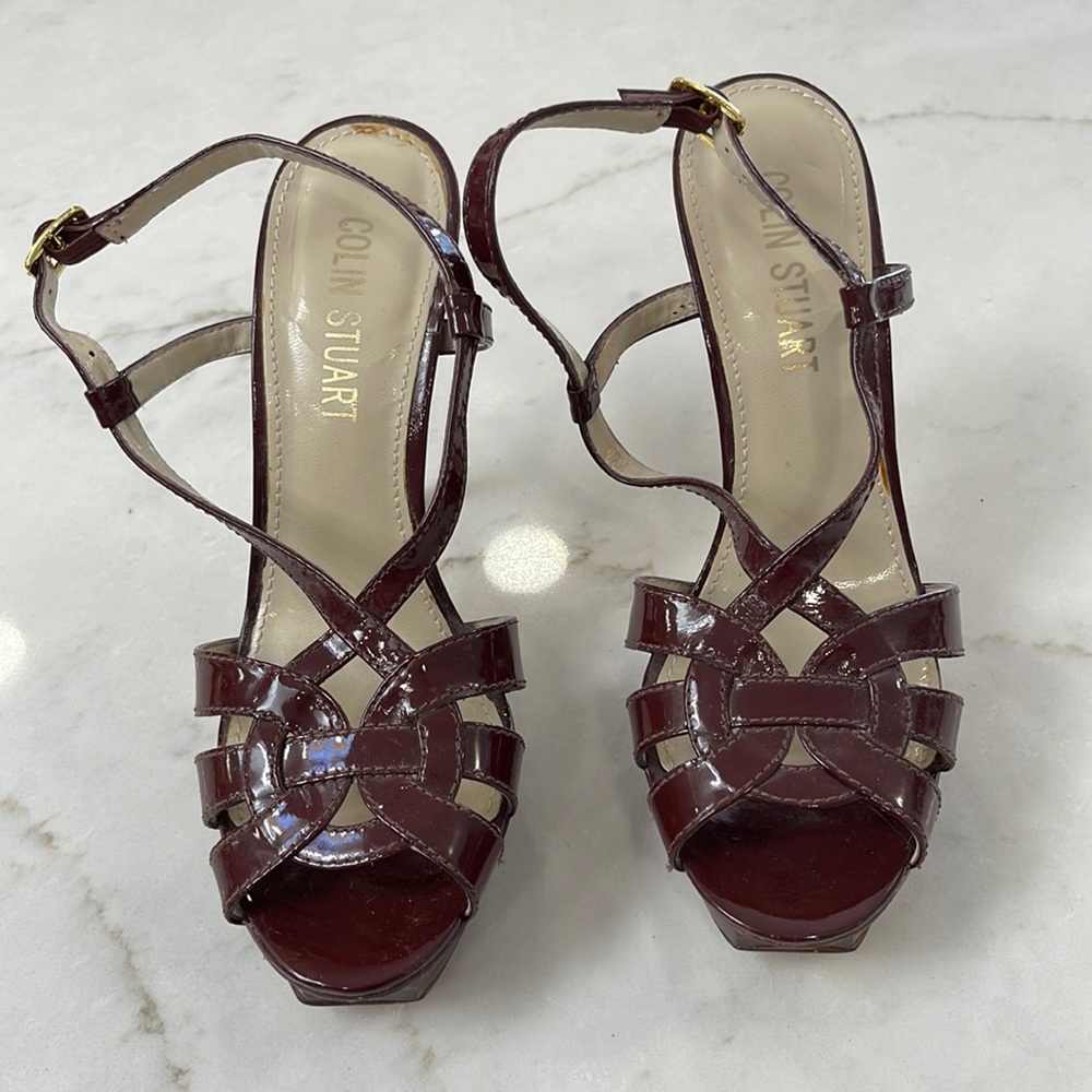 Colin Stuart Platform Sandal brown Patent